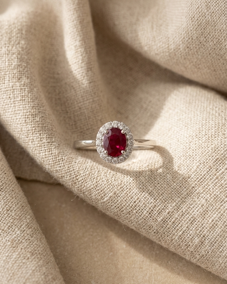 Ruby Halo Solitaire Ring — view 4