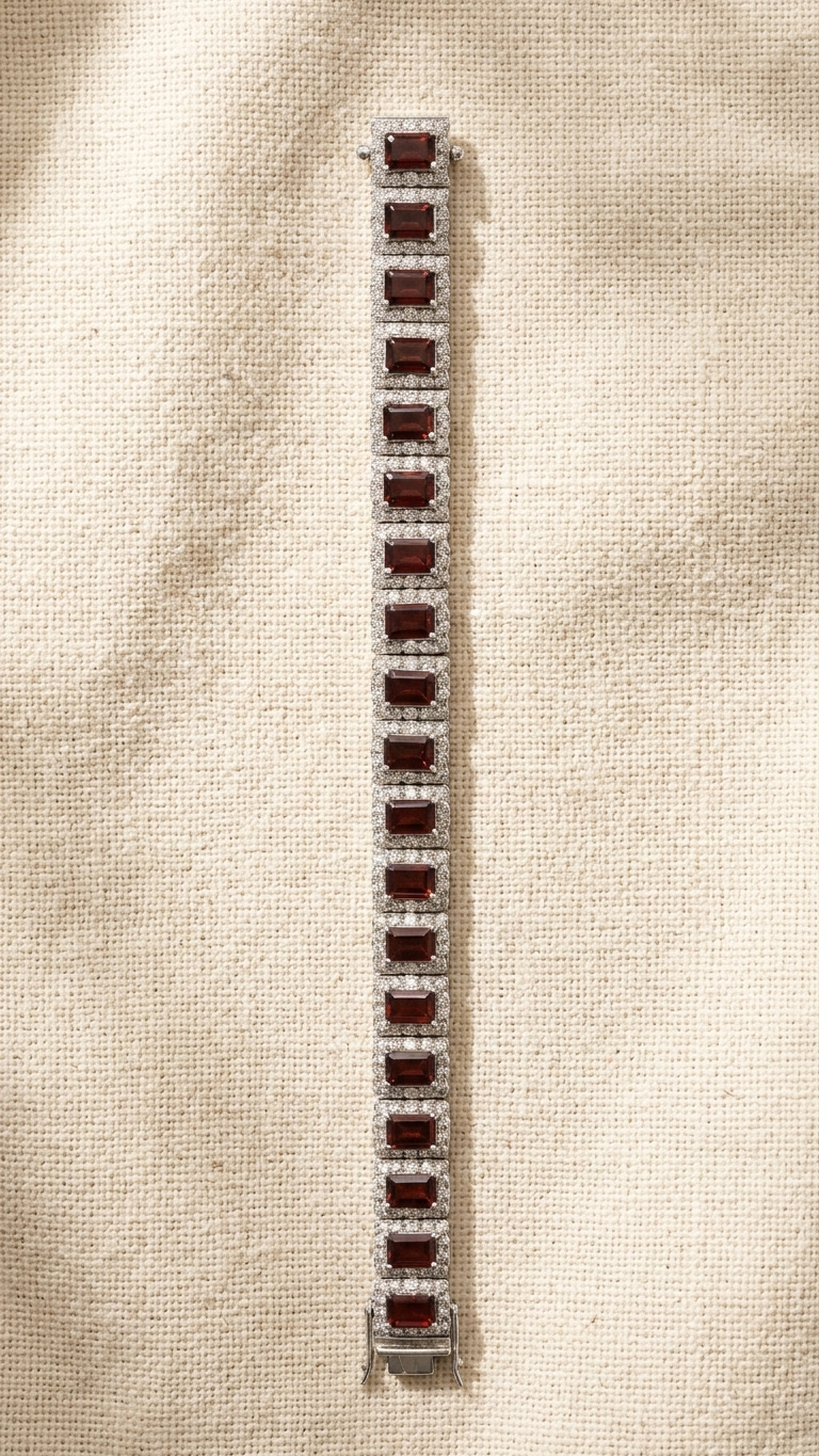 Garnet Halo Link Bracelet