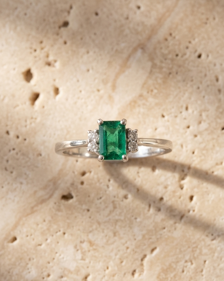 Emerald Solitaire Ring — view 1