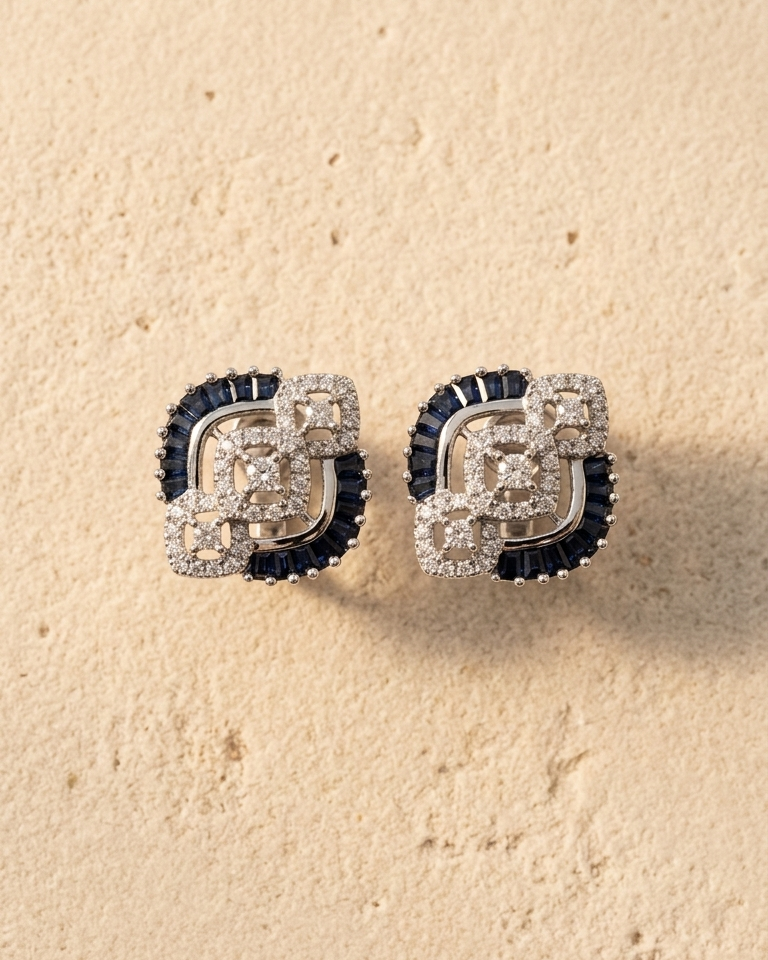 Sapphire Square Studs — view 1