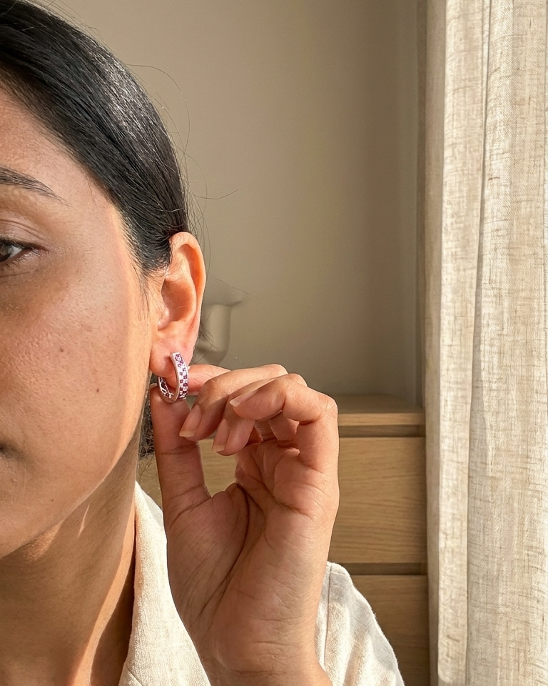 Ruby Grid Hoop Earrings