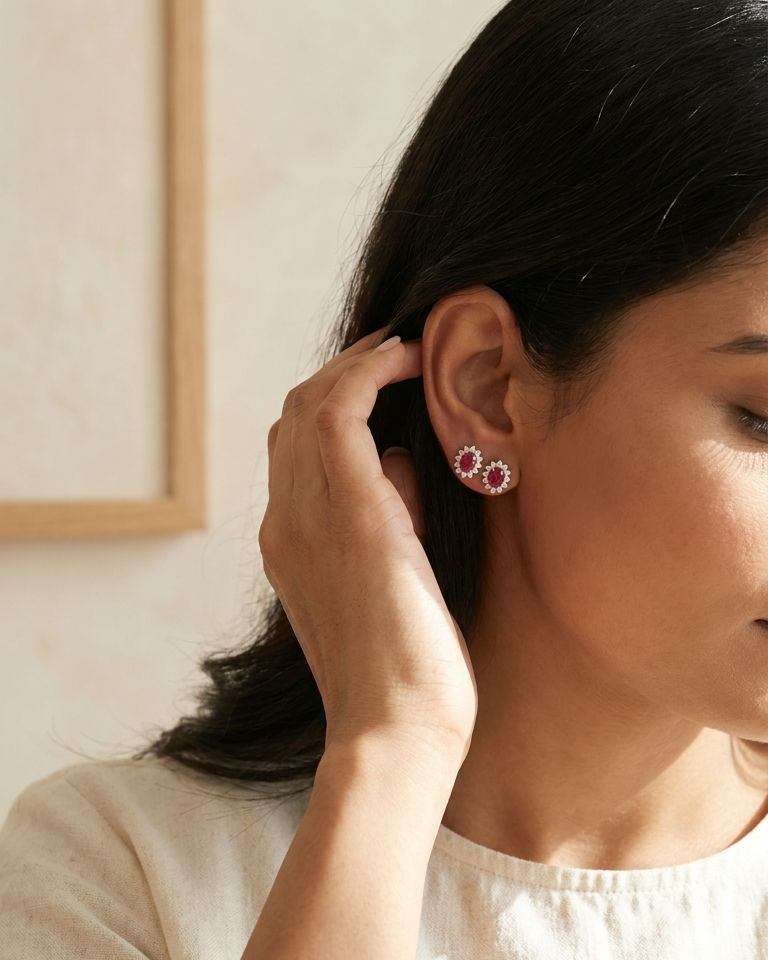 Ruby Halo Stud Earrings — view 2