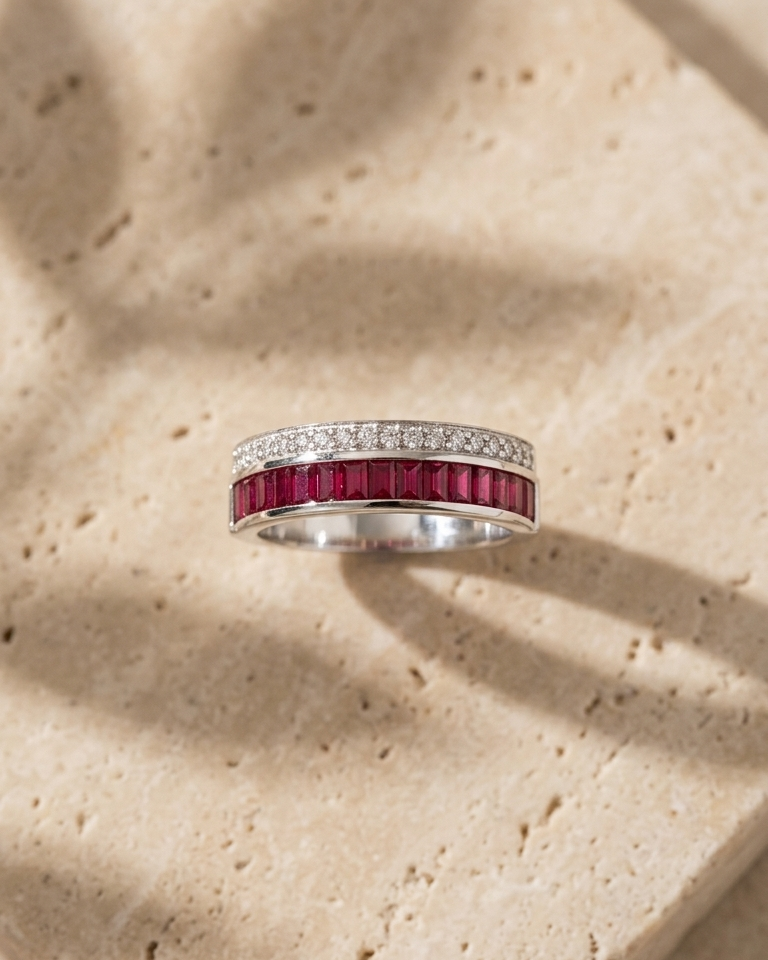 Ruby Channel Band with Pavé Diamond Accent — view 4