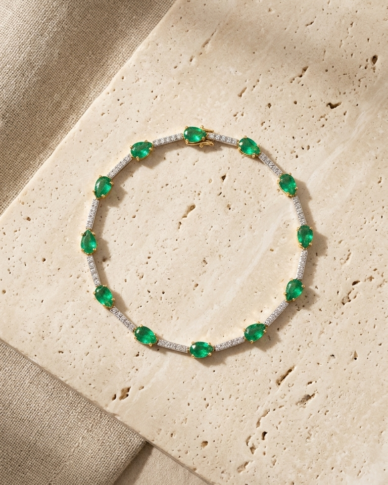 Emerald Pear Station Diamond Tennis Bracelet — view 1
