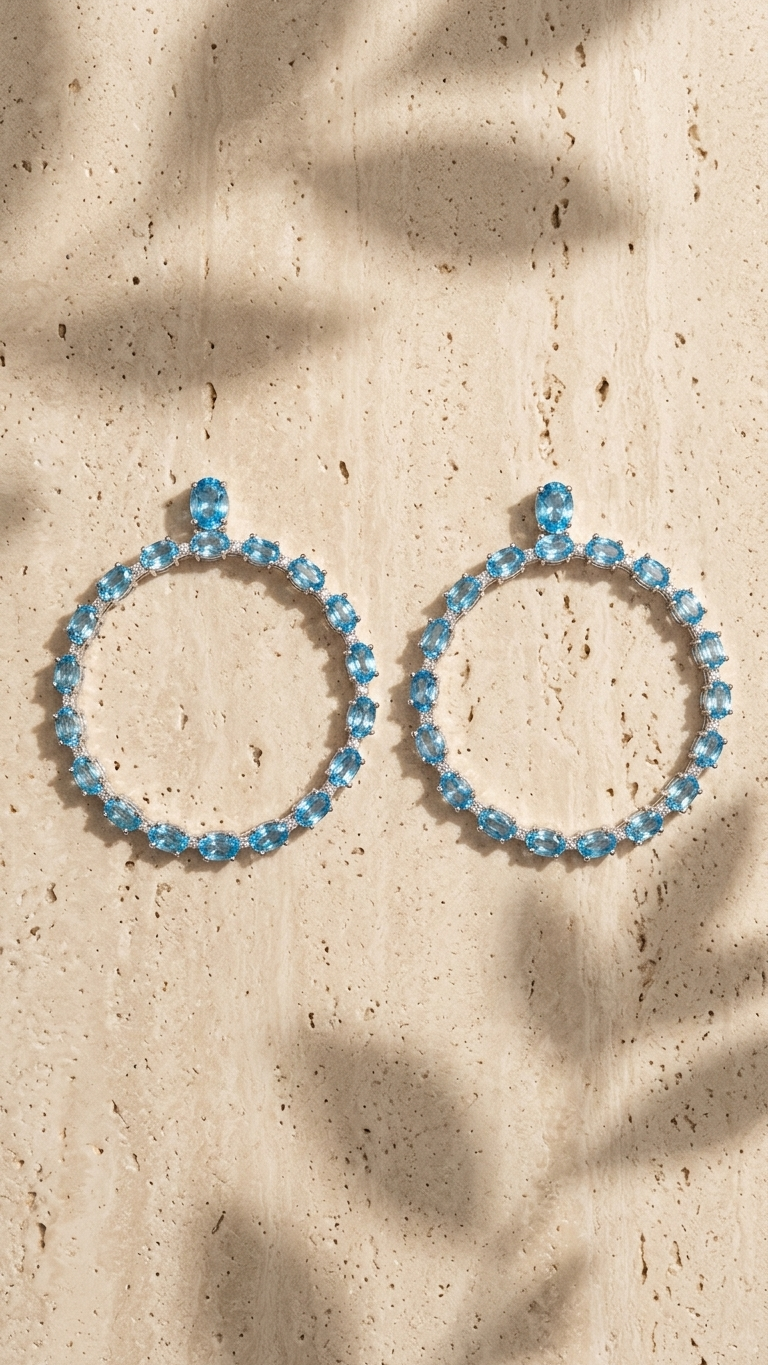 Blue Topaz Halo Drop Earrings — view 1