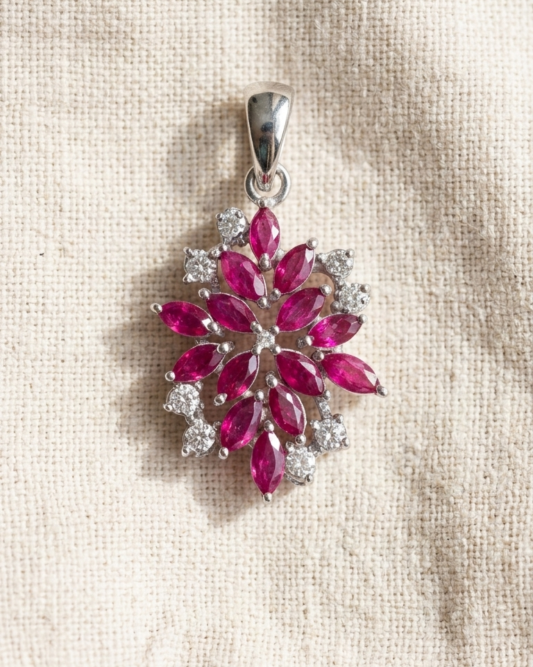 Ruby Floral Cluster Pendant — view 1