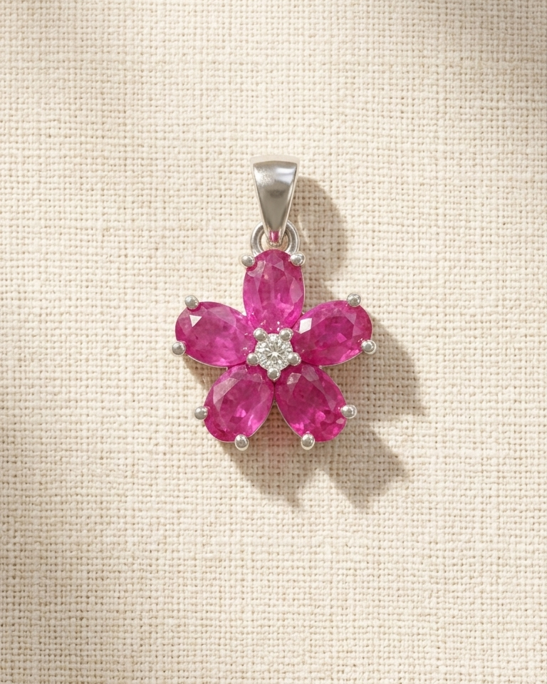 Ruby Daisy Pendant — view 1