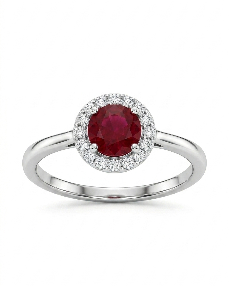 Ruby Halo Solitaire Ring