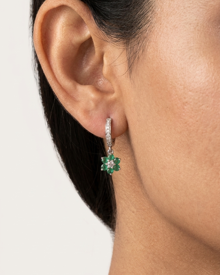 Emerald Bloom Drop Hoops — view 2