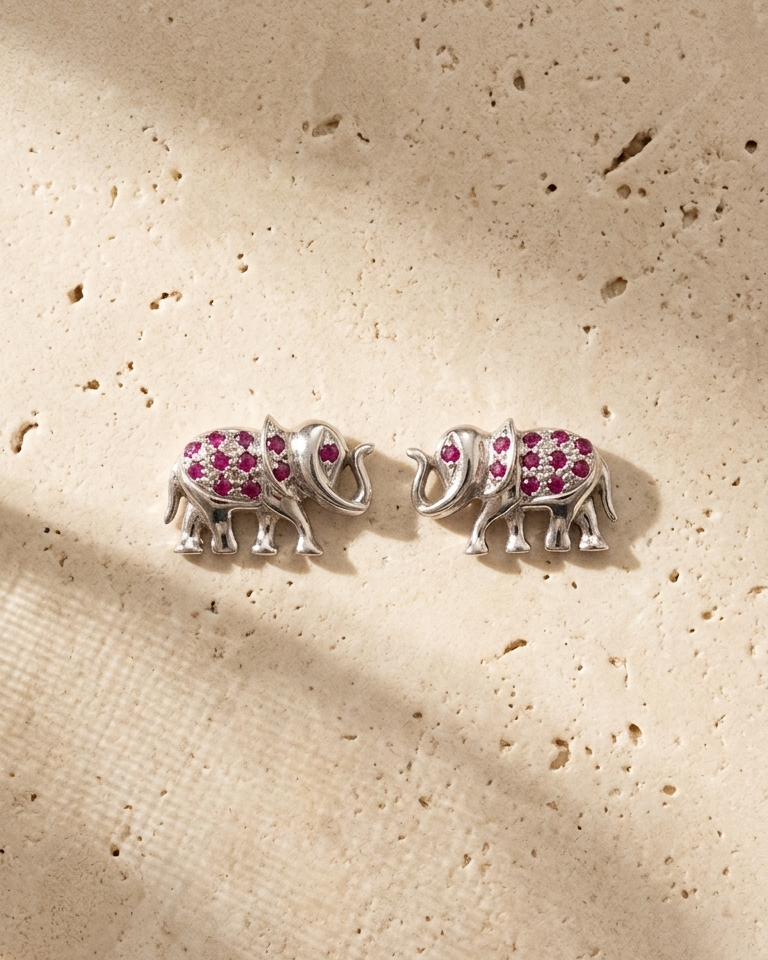 Elephant Charm Ruby Studs