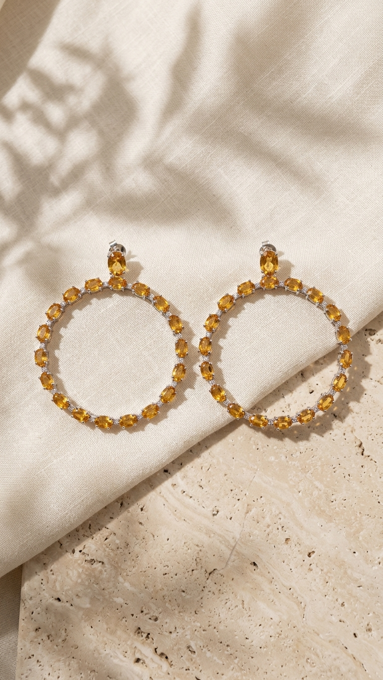 Citrine & Zircon Halo Drop Earrings — view 1