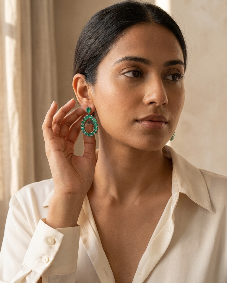 Diamond Open Pear Drop Earrings — view 3