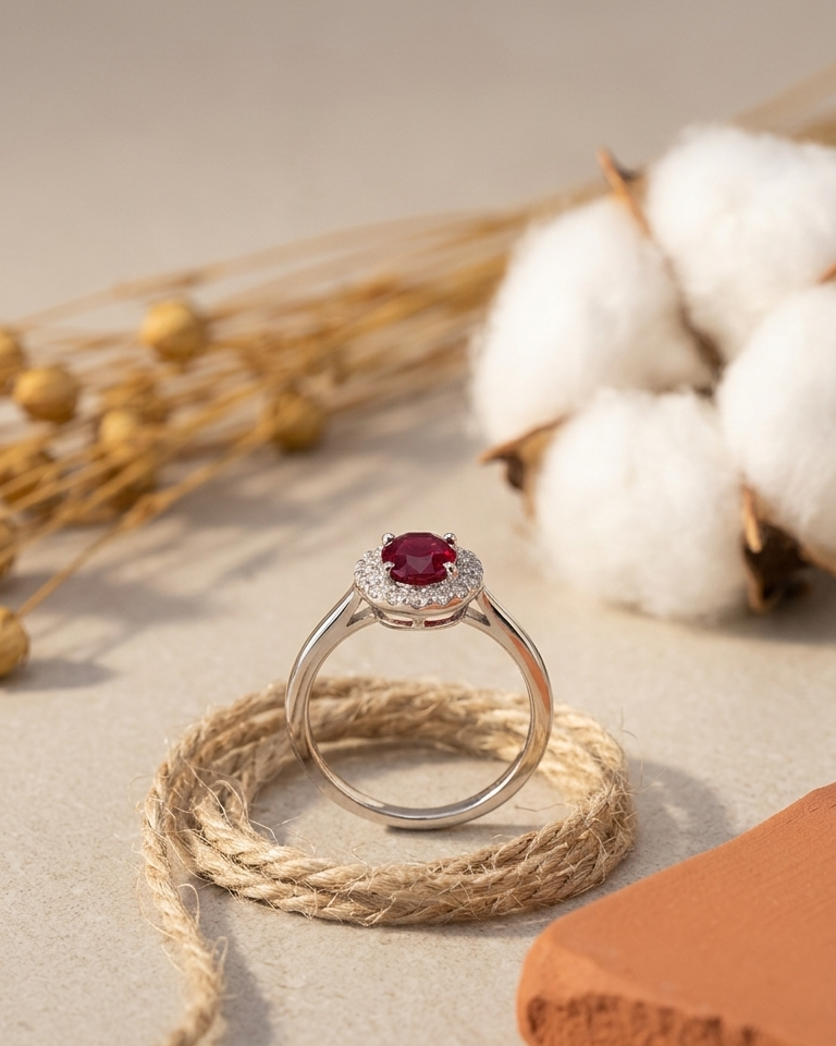 Ruby Halo Solitaire Ring — view 5