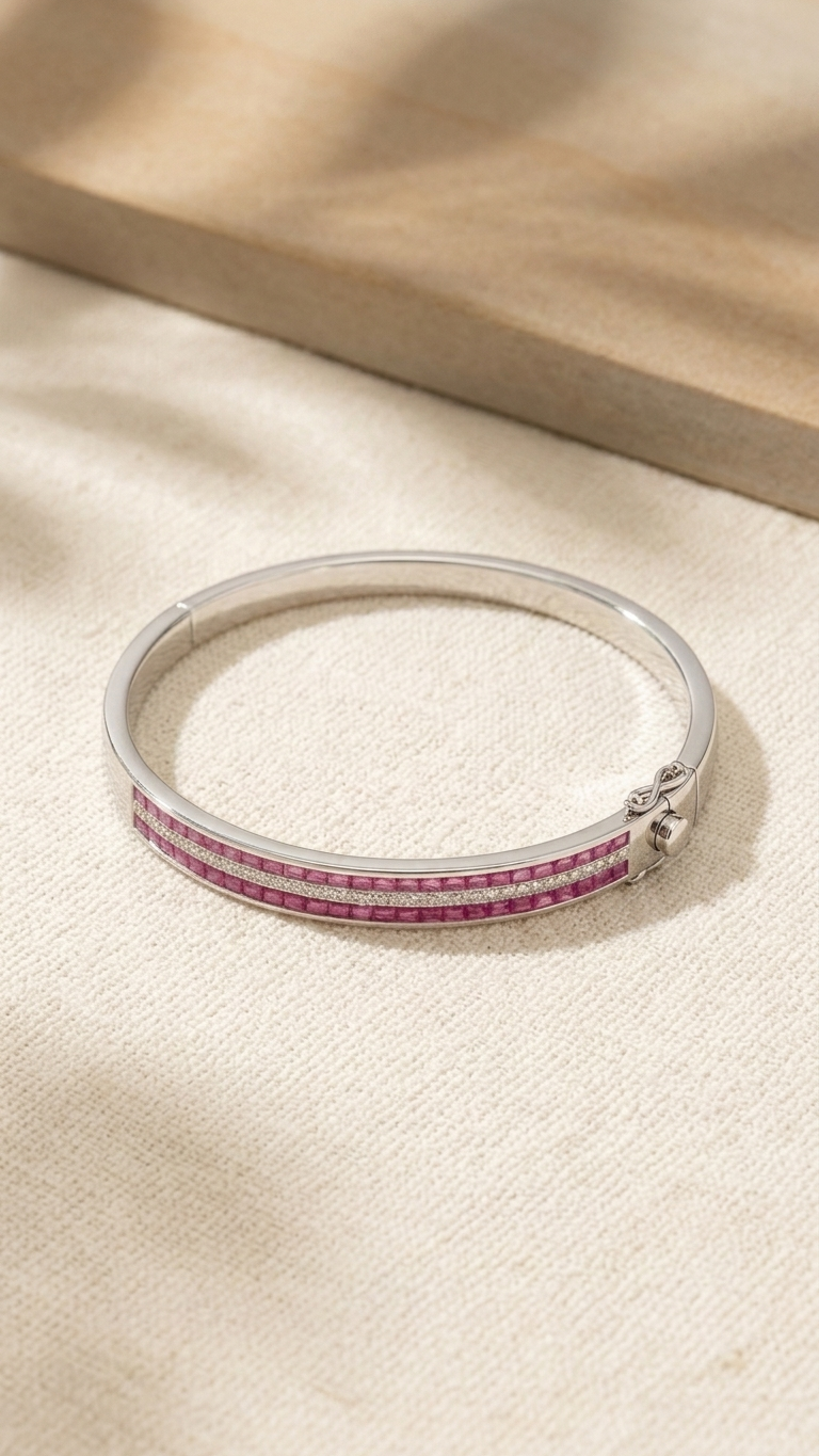 Radiant Ruby & Diamond Hinged Bangle — view 5
