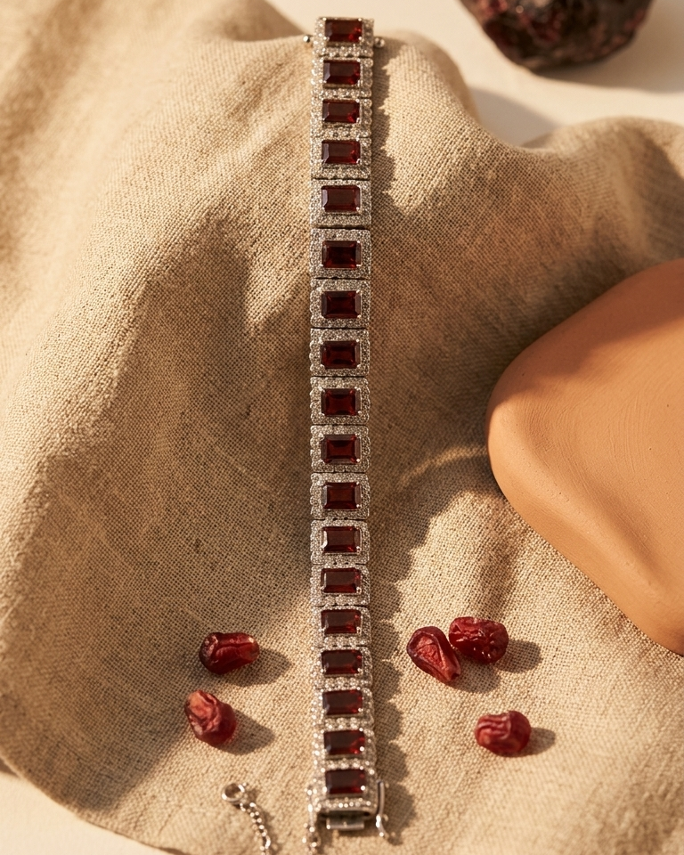 Garnet Halo Link Bracelet