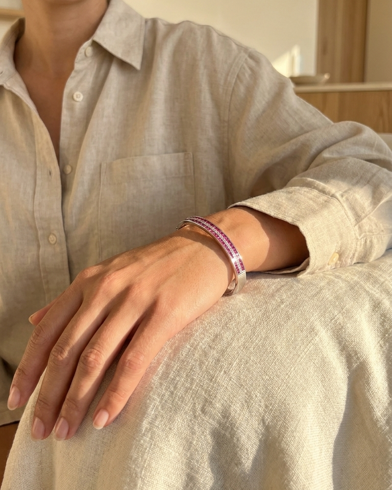 Radiant Ruby & Diamond Hinged Bangle — view 2