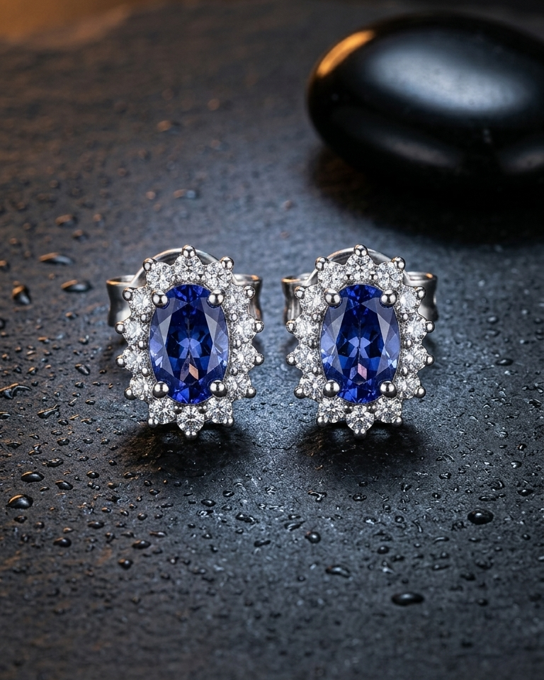 Tanzanite Cluster Studs — view 1