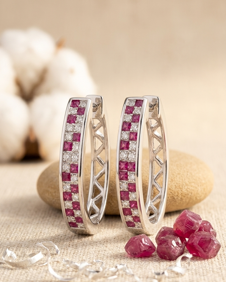 Ruby Grid Hoop Earrings — view 1