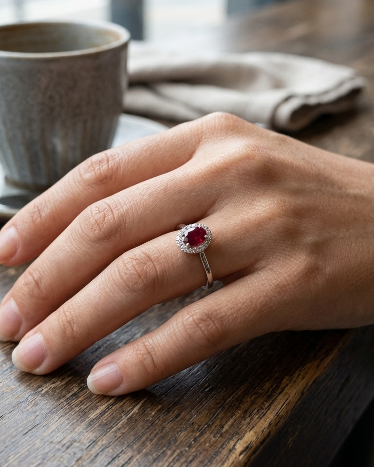 Ruby Halo Solitaire Ring