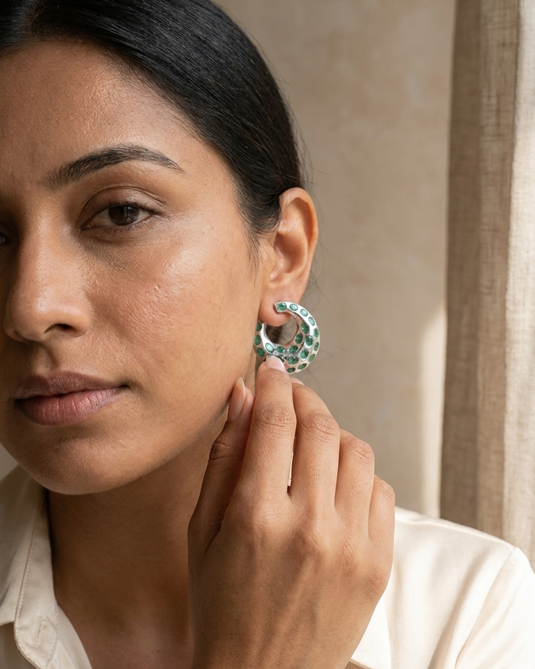 Emerald Hoop Earrings — view 3