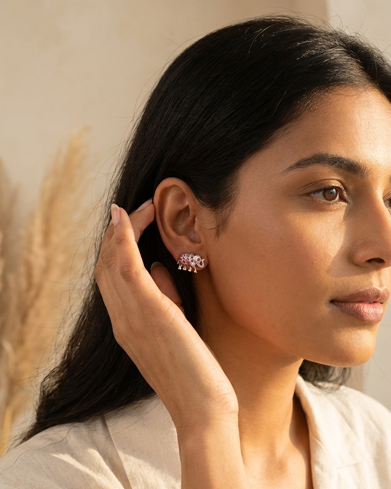 Elephant Charm Ruby Studs — view 2