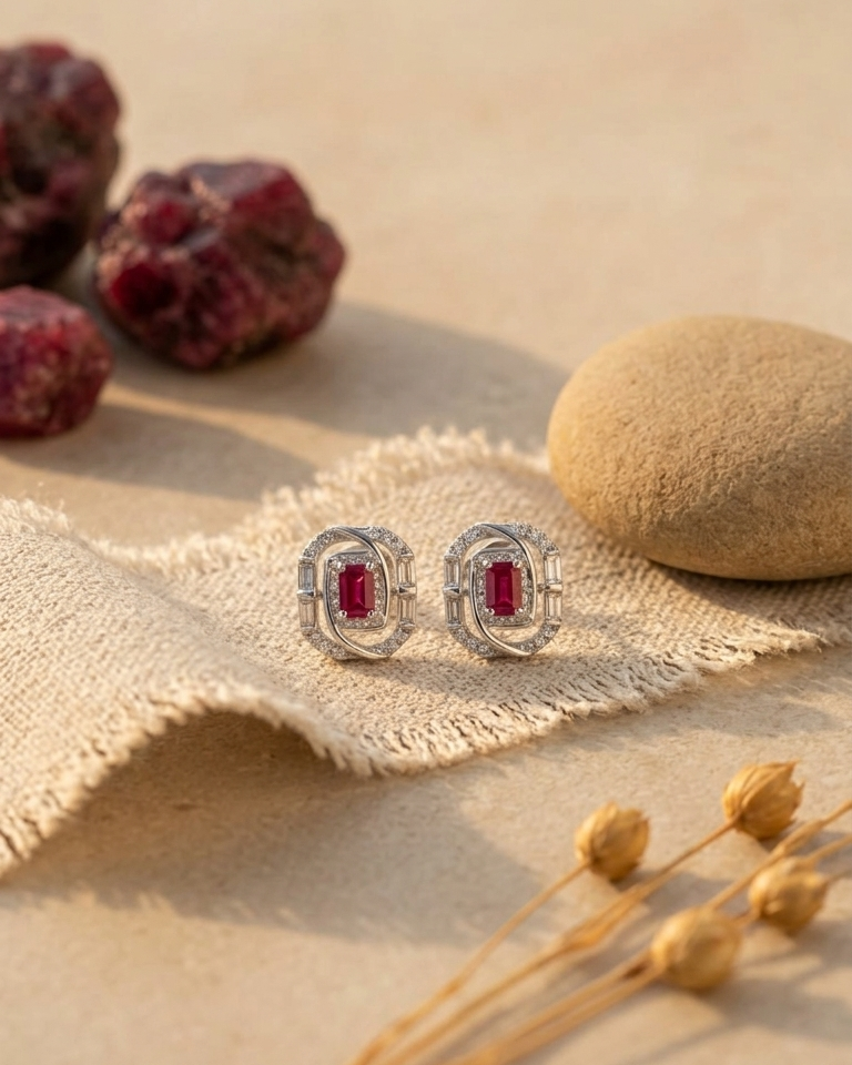 Ruby Frame Stud Earrings — view 3