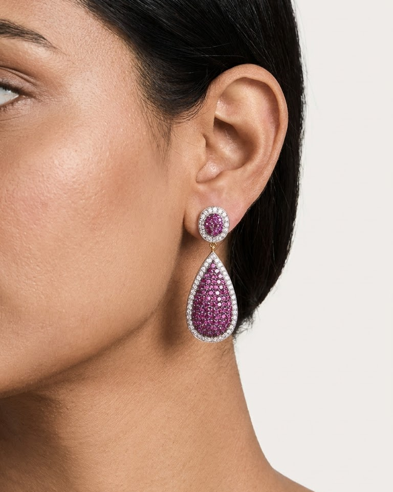 Ruby Teardrop Dangle Earrings — view 2