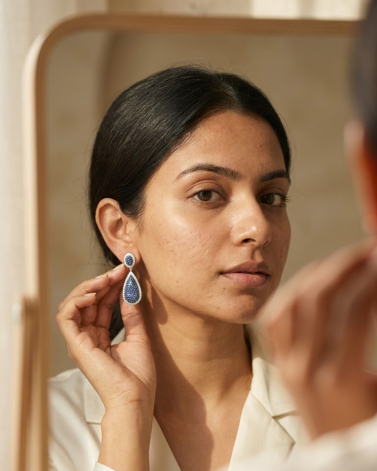 Blue Sapphire Teardrop Dangle Earrings — view 2