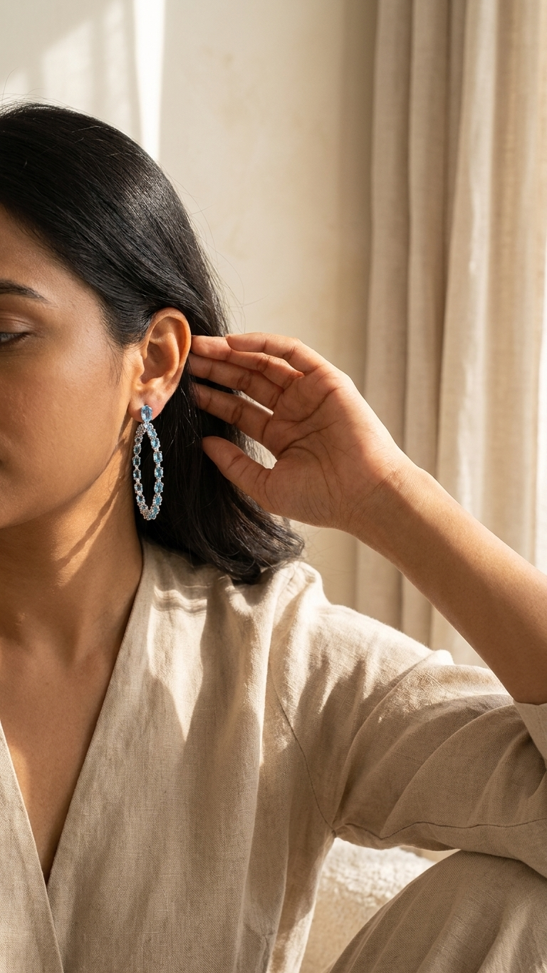 Blue Topaz Halo Drop Earrings — view 3