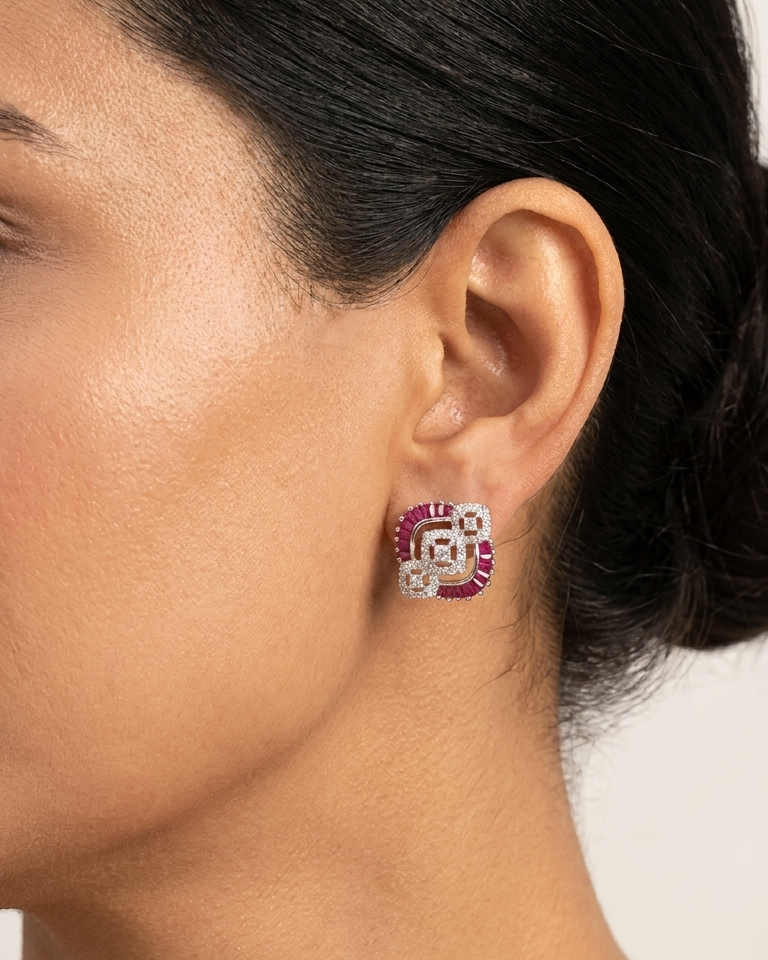 Ruby Square Studs — view 2