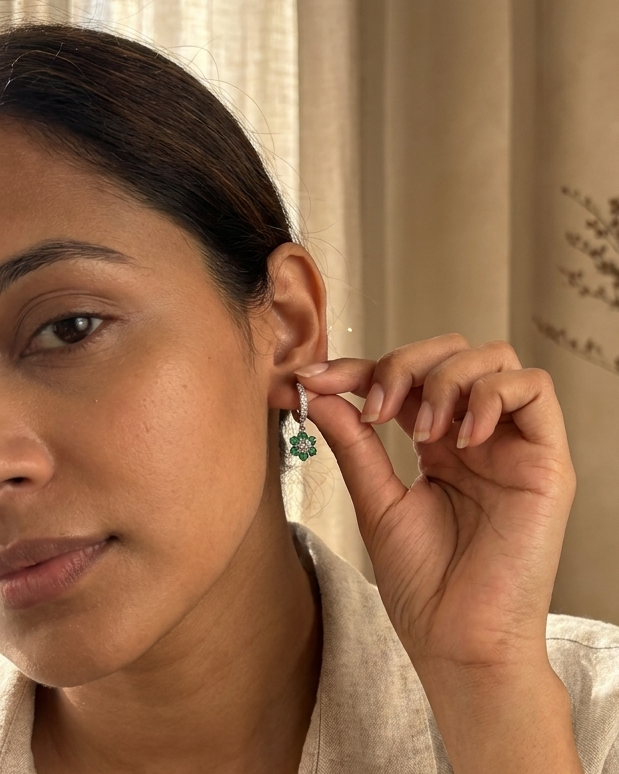 Emerald Bloom Drop Hoops — view 4