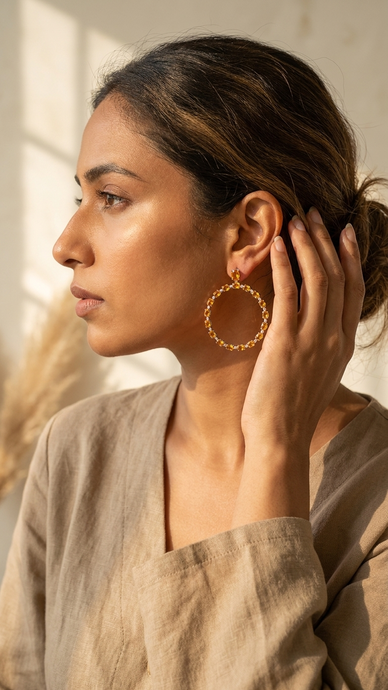 Citrine & Zircon Halo Drop Earrings — view 2