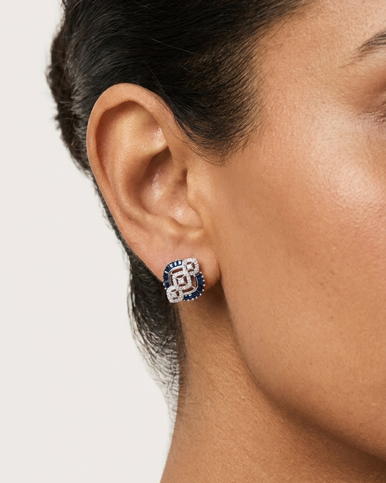 Sapphire Square Studs — view 2