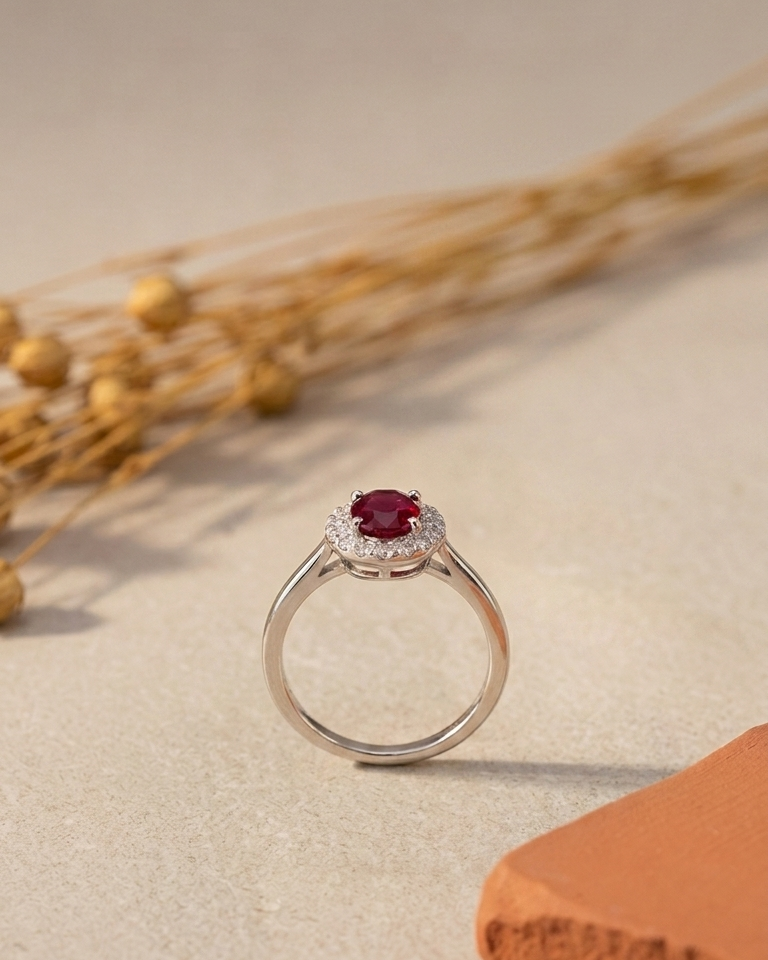 Ruby Halo Solitaire Ring