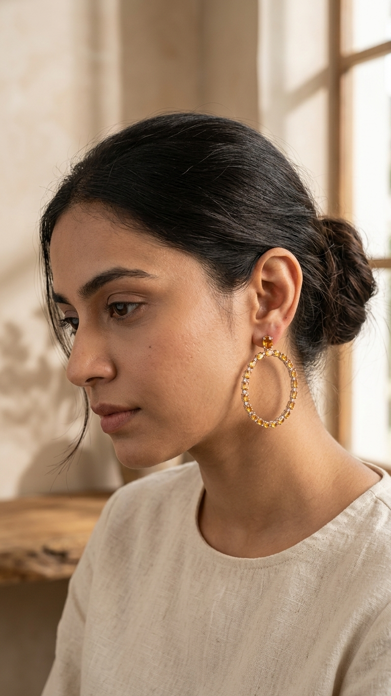 Citrine & Zircon Halo Drop Earrings — view 3