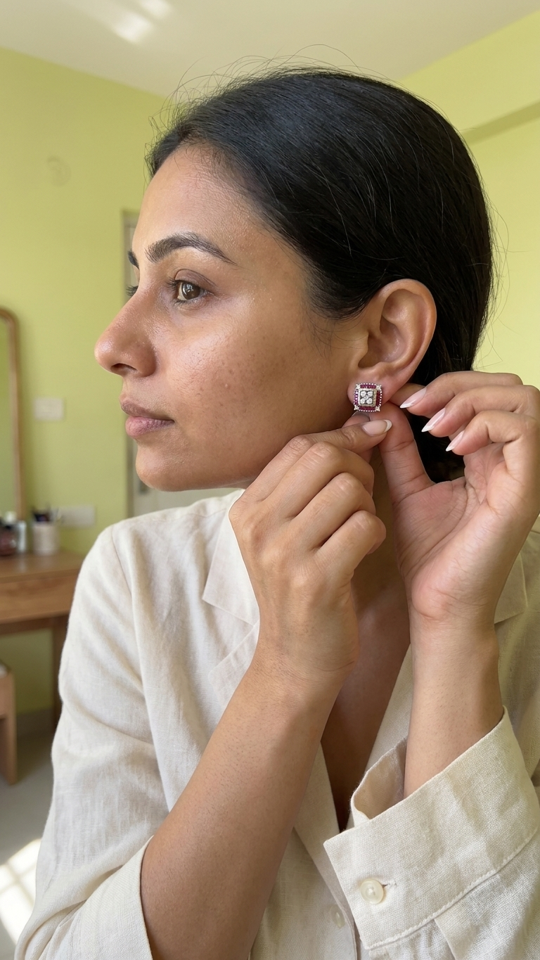 Royale Square Stud Earrings — view 3