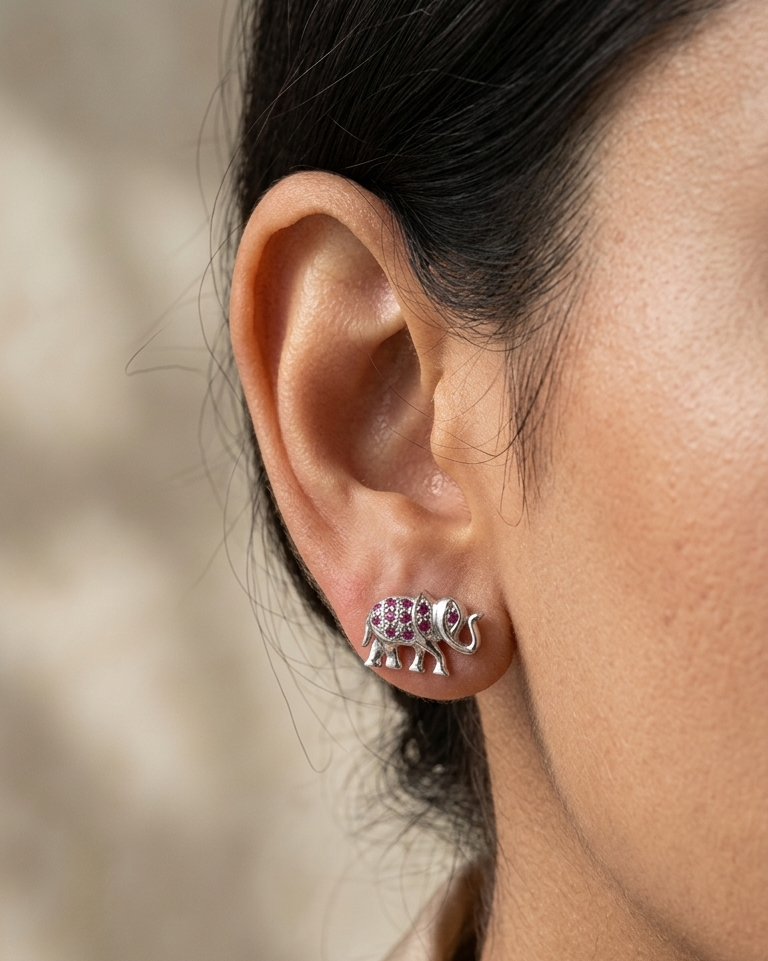 Elephant Charm Ruby Studs — view 3