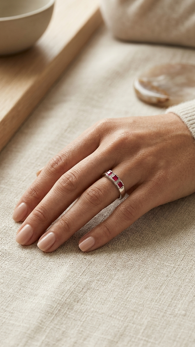 Ruby Trilogy Diamond Band — view 4