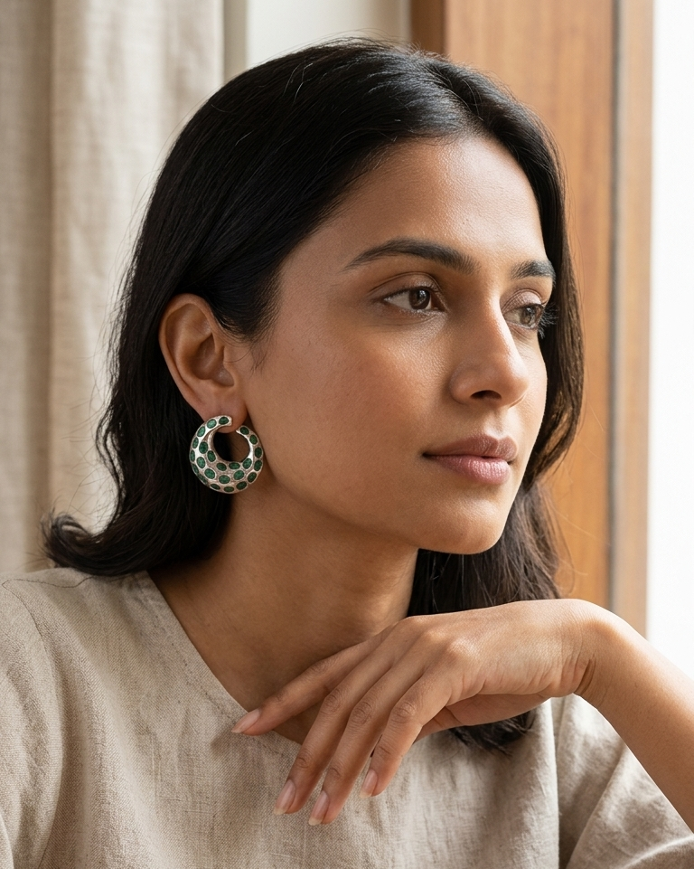 Emerald Hoop Earrings — view 2