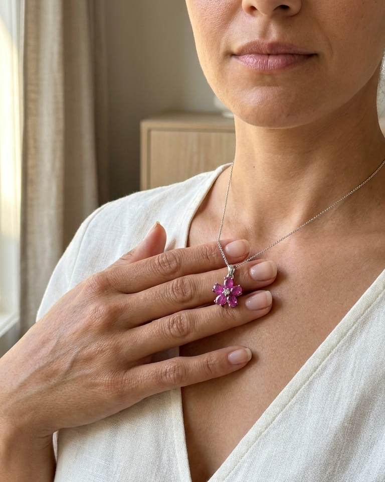 Ruby Daisy Pendant