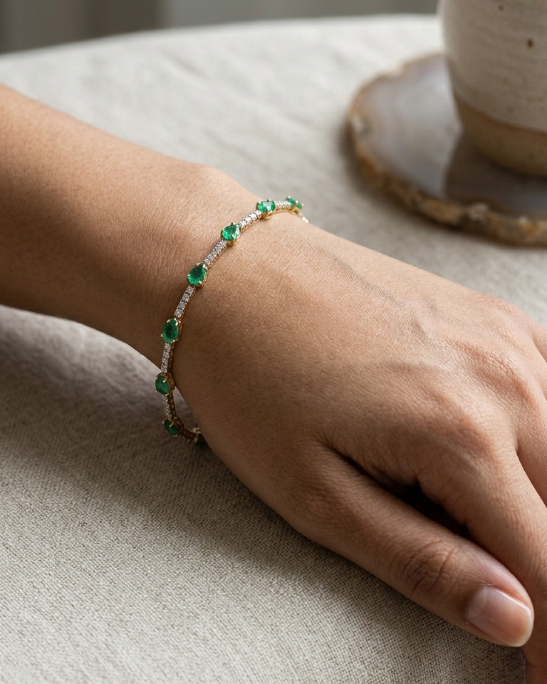 Emerald Pear Station Diamond Tennis Bracelet — view 2