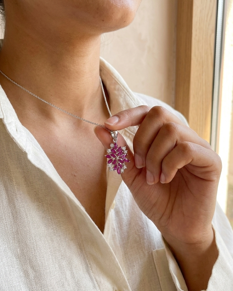 Ruby Floral Cluster Pendant — view 3