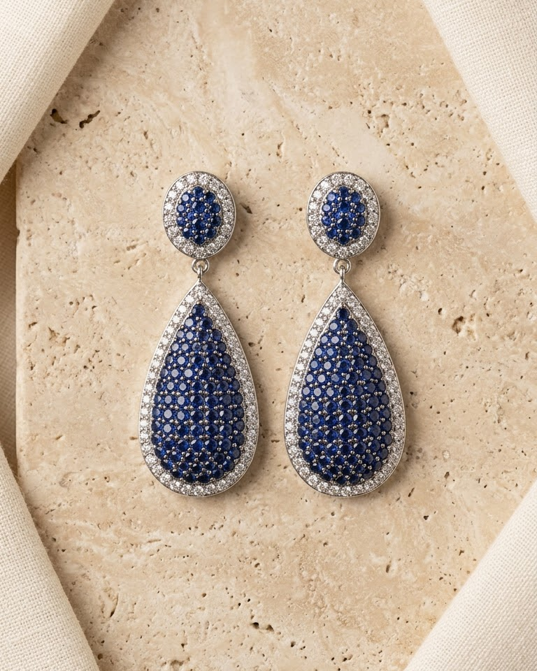 Blue Sapphire Teardrop Dangle Earrings — view 1