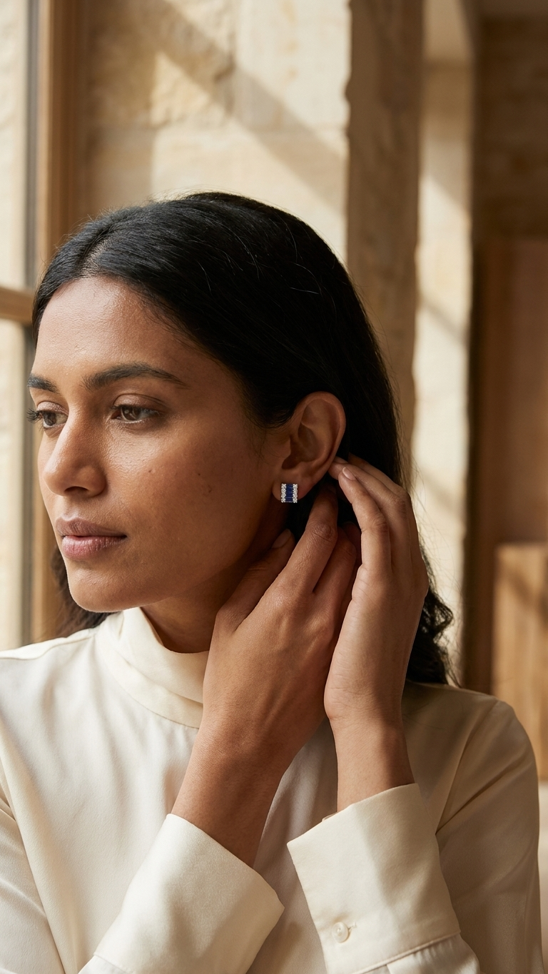 Sapphire Rail Earrings — view 3