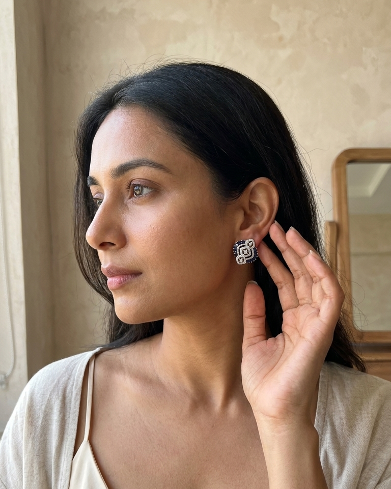 Sapphire Square Studs — view 3