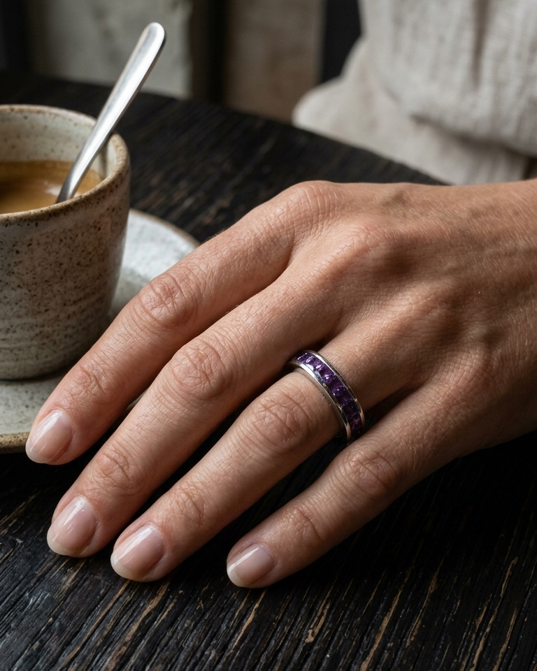 Slim Amethyst Channel Band — view 2