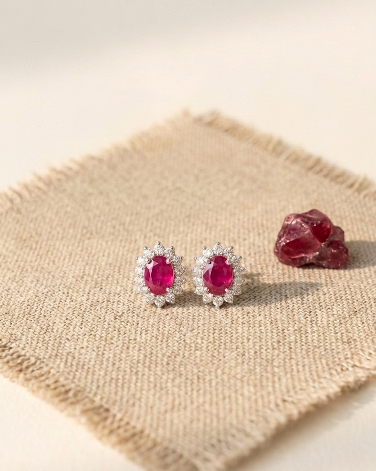 Ruby Halo Stud Earrings