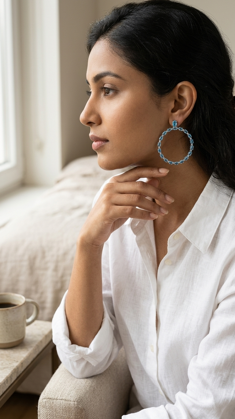 Blue Topaz Halo Drop Earrings — view 2