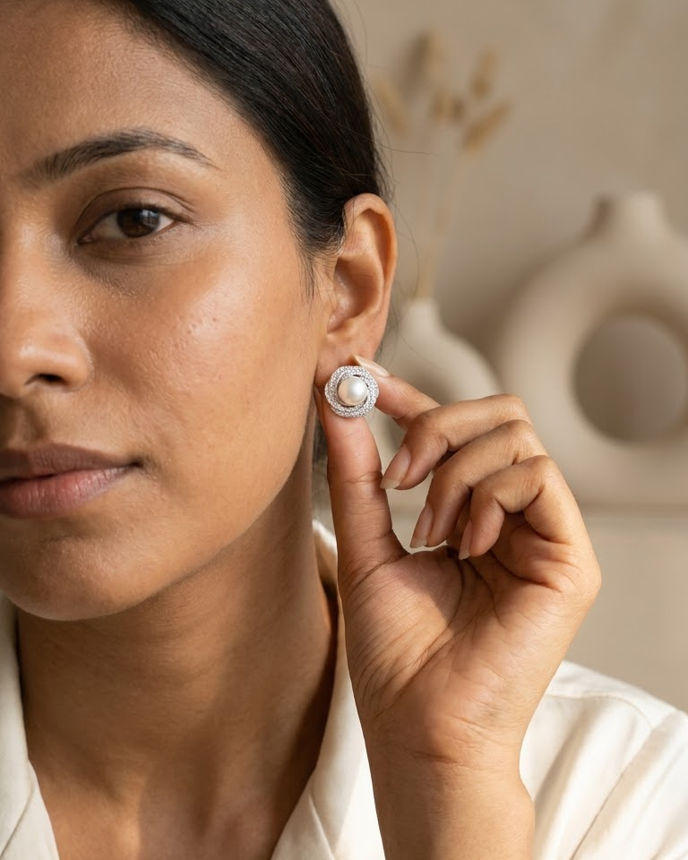 Pearl Glow Studs (CZ) — view 3