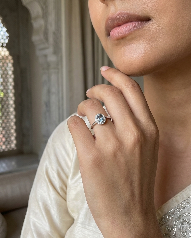 Round Halo Solitaire Ring — view 2
